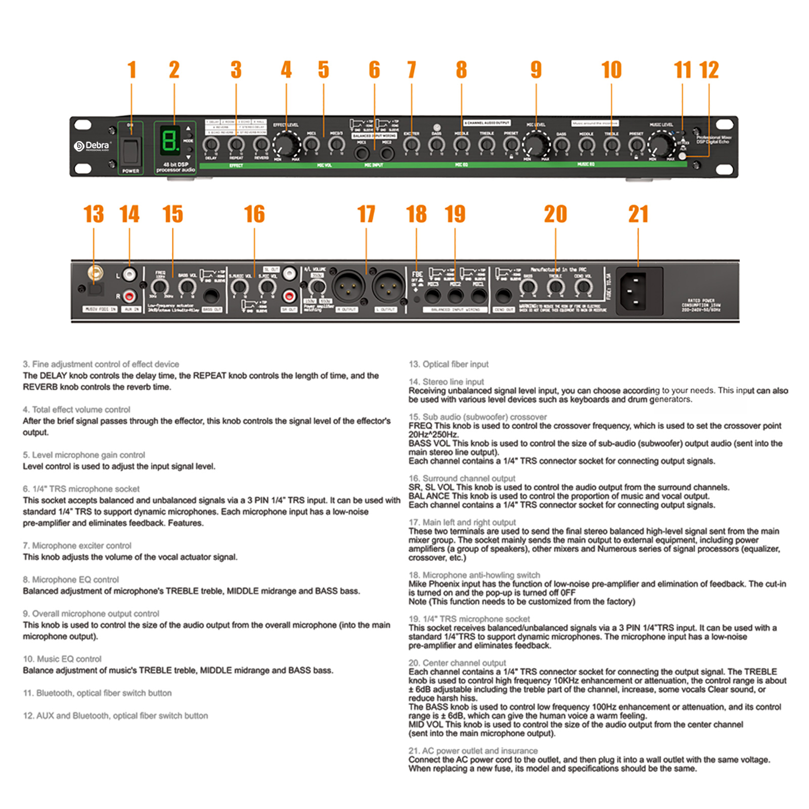 G51 Professional Digital Pre-stage Effect Anti-howling Audio Processor