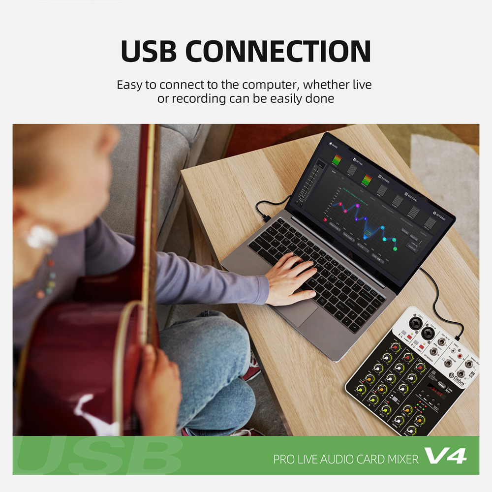 V4 4Channel Audio Mixer PC Recording Sound Card