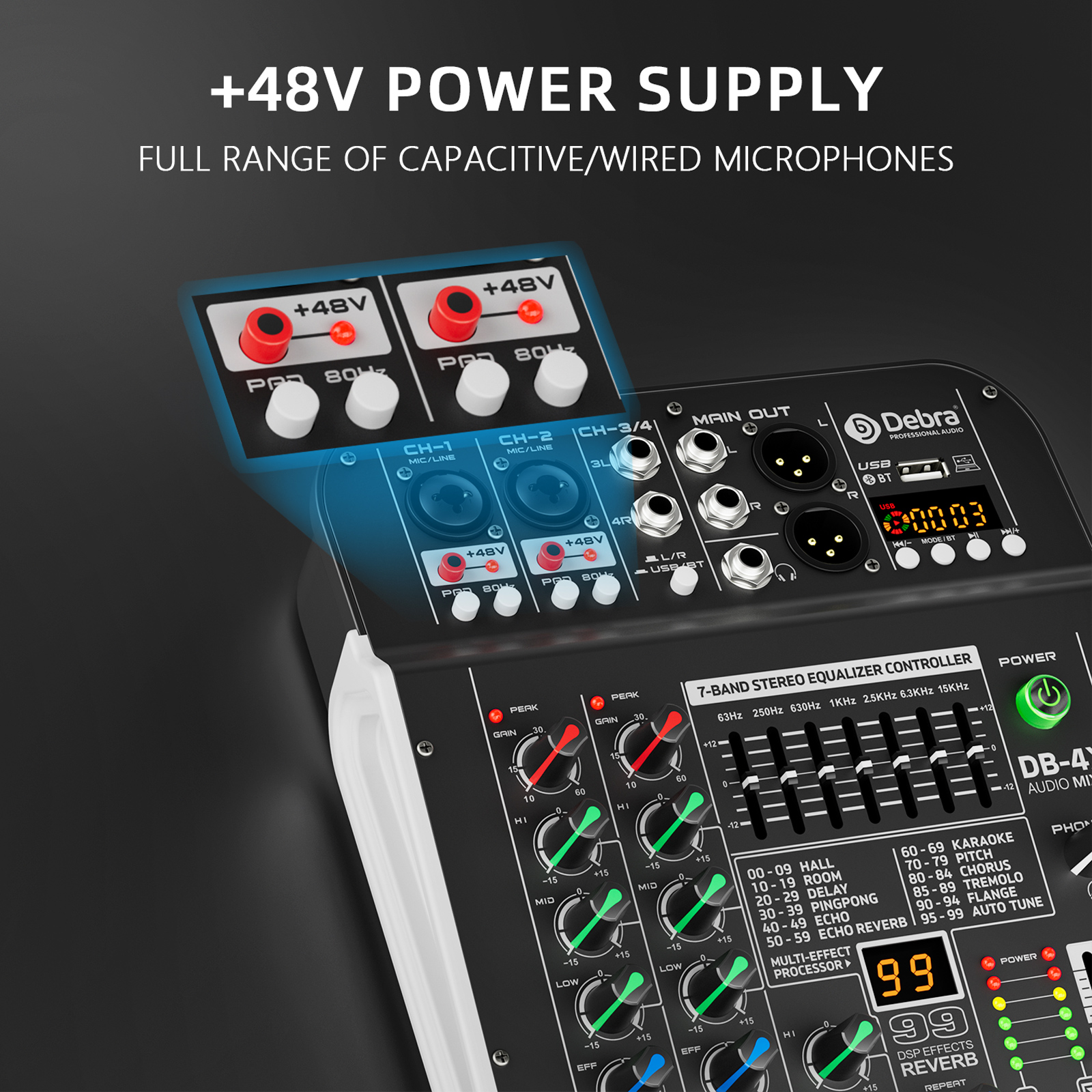DB-4X 4-Channel Audio Mixer DJ Console