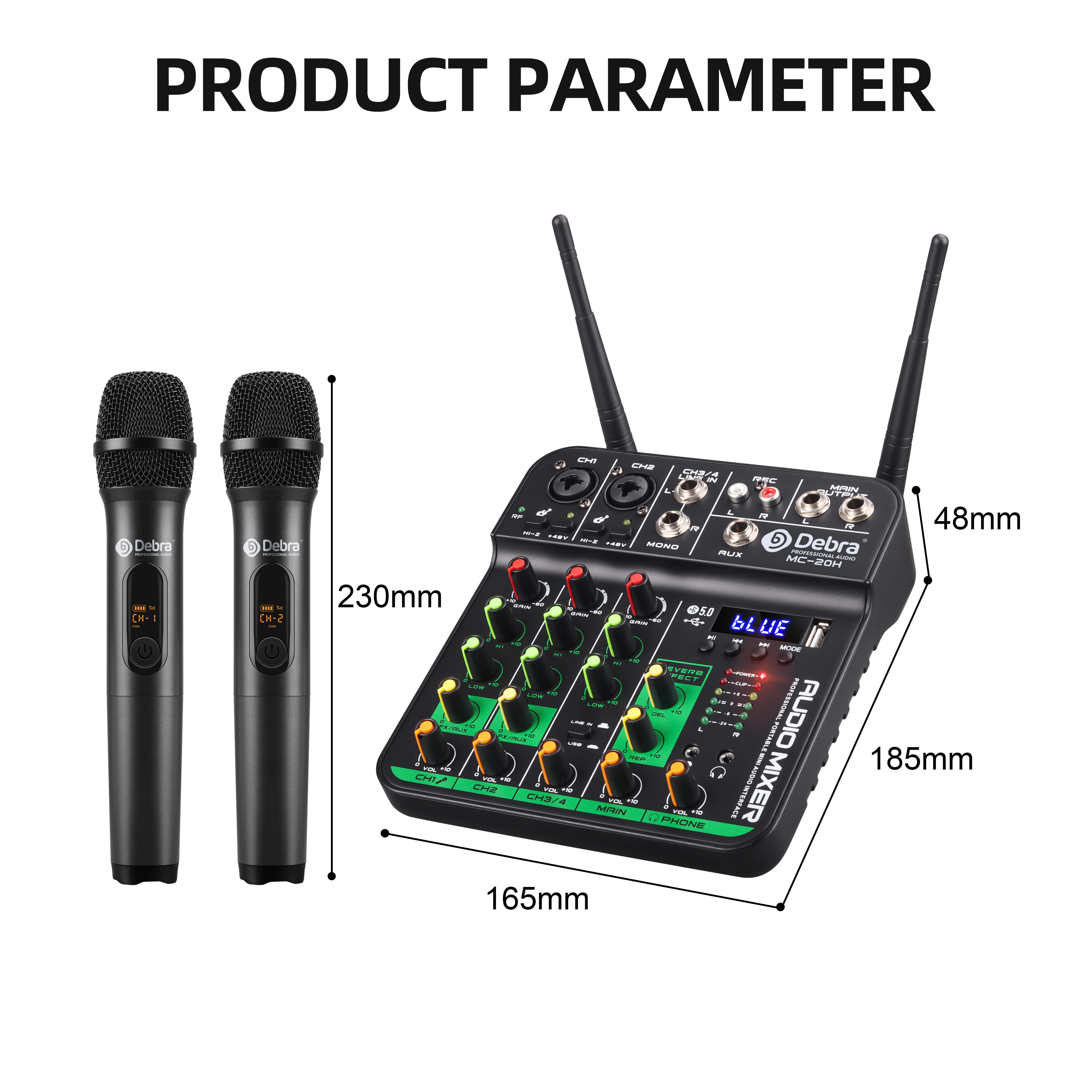 MC-20H UHF Wireless Microphone and Audio Mixer Package