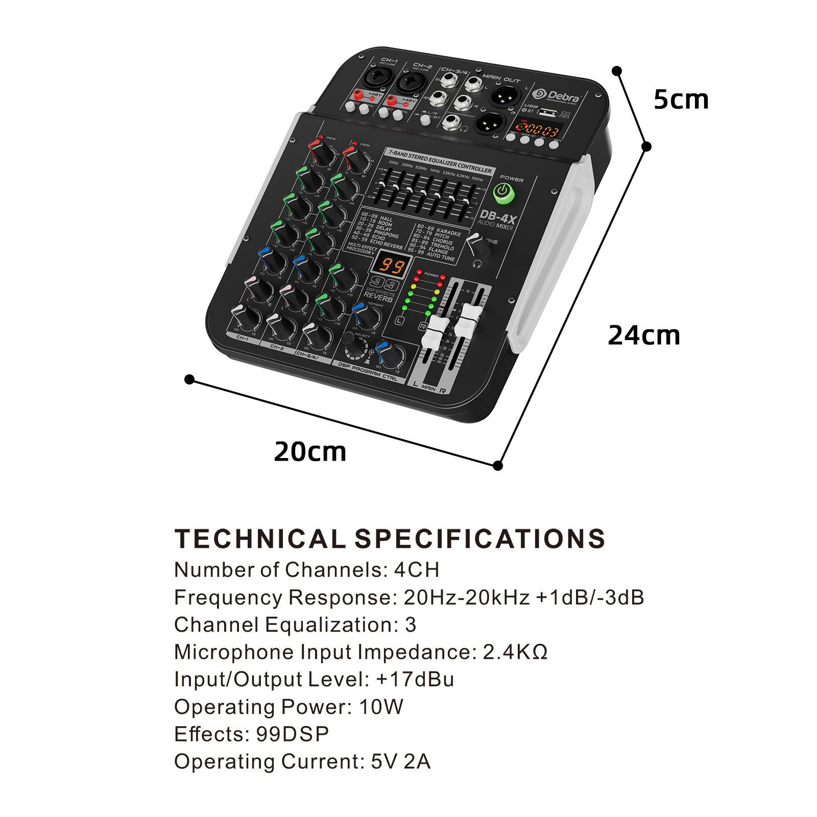 DB-4X 4-Channel Audio Mixer DJ Console