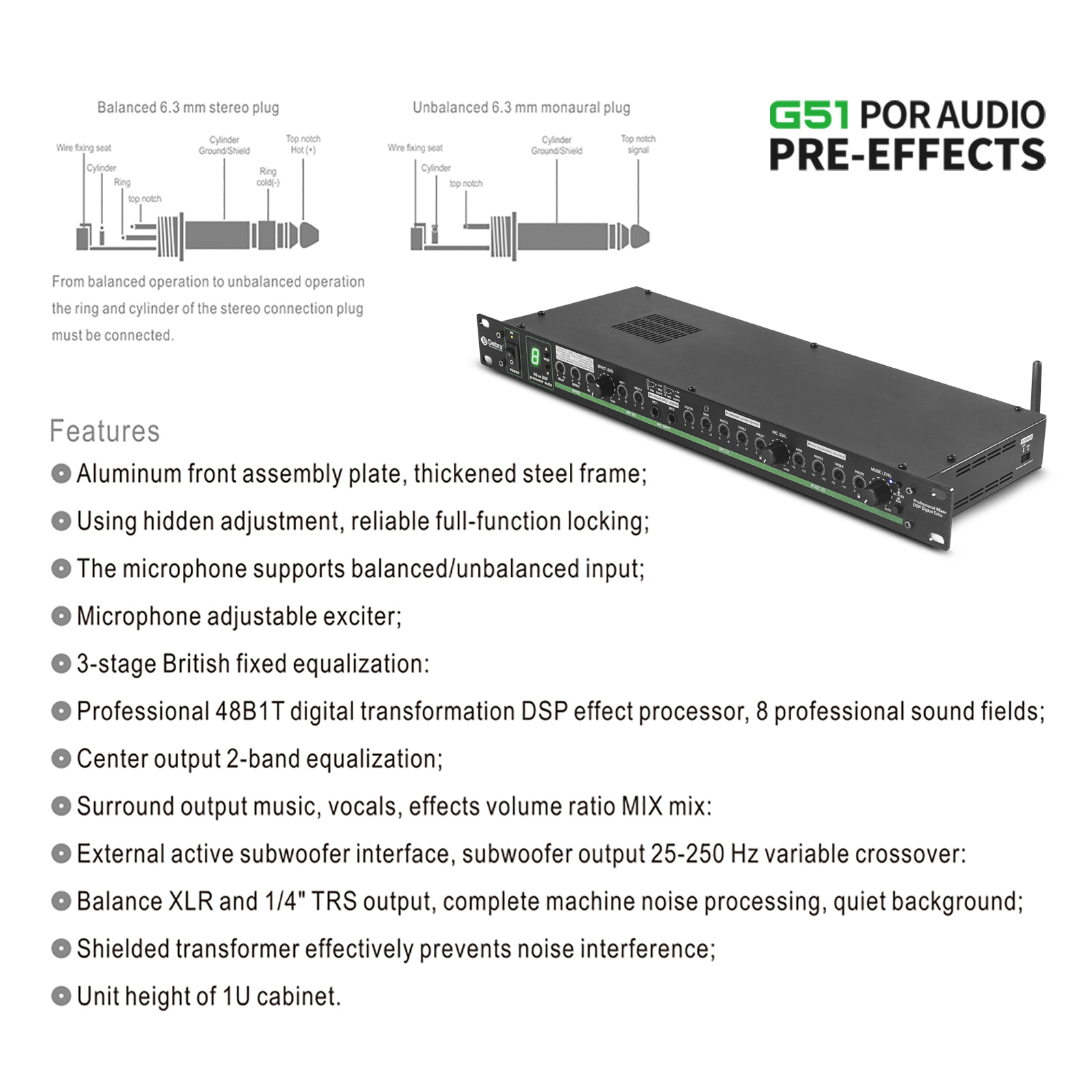 G51 Professional Digital Pre-stage Effect Anti-howling Audio Processor