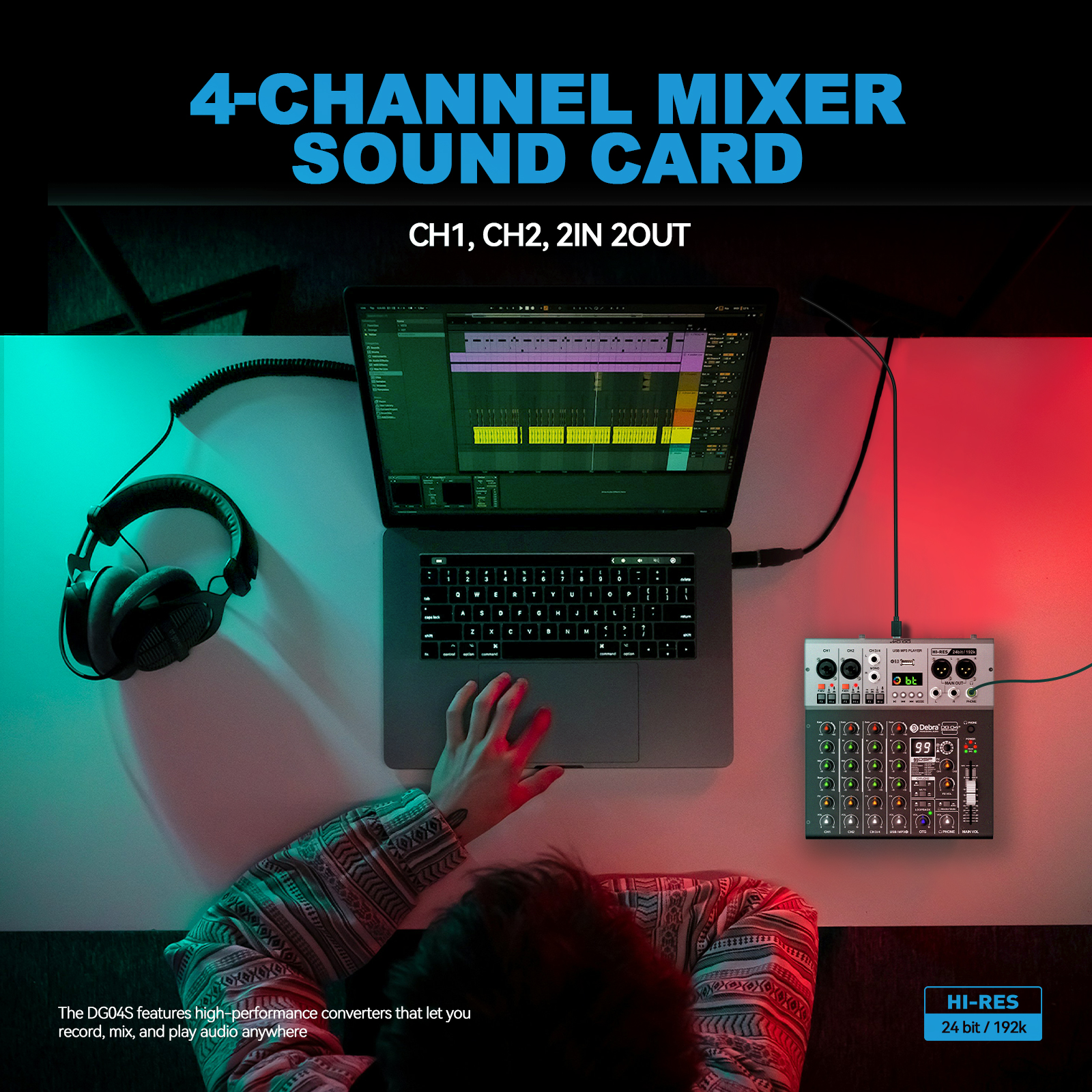 Debra Audio DG04S Professional Audio Mixer Interface Sound Card