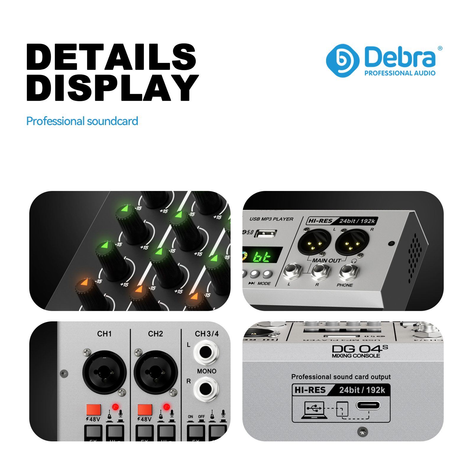 Debra Audio DG04S Professional Audio Mixer Interface Sound Card