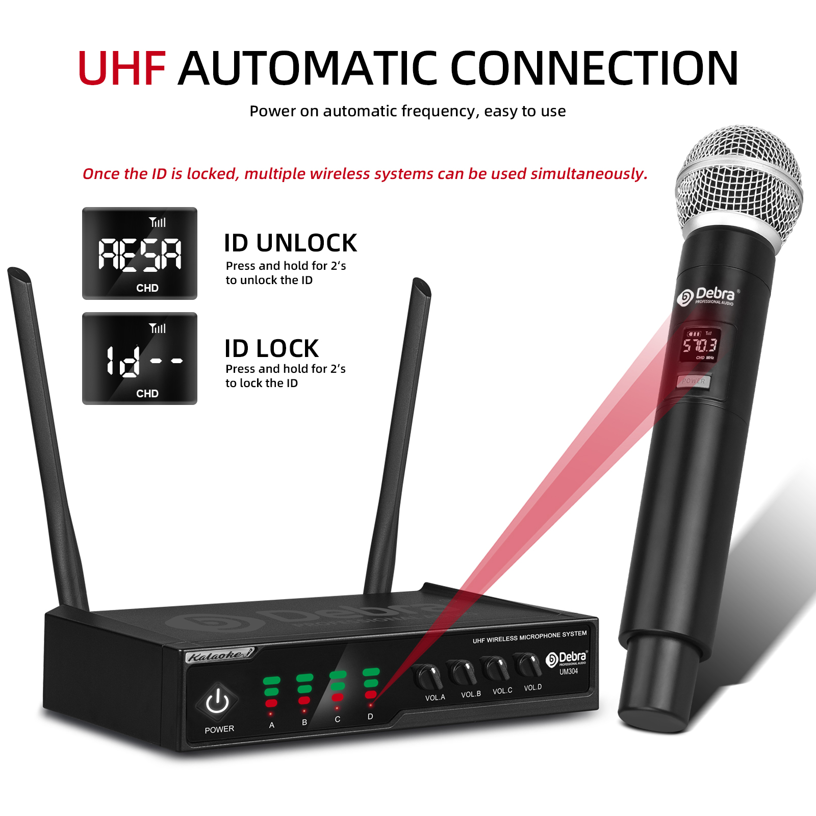 Debra Audio UM-302 UHF 4-Channel Wireless Microphone System - Handheld Microphone/Bodypack (Headset/Clip Microphone)