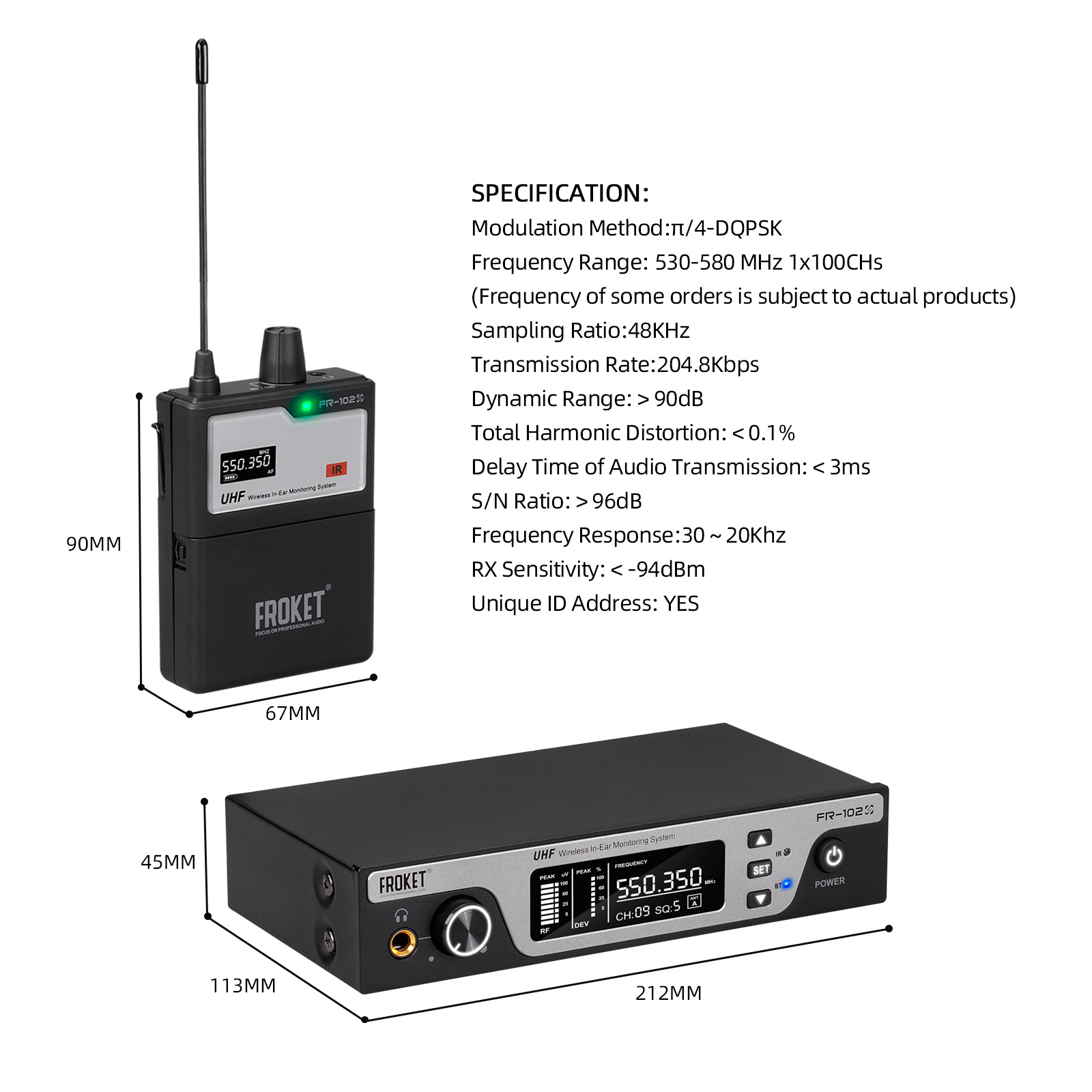 FR-102 Professional UHF wireless in-ear monitoring system