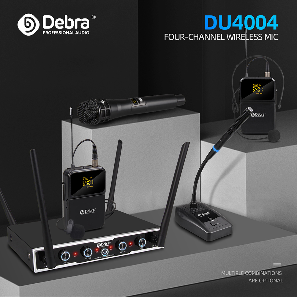 DU4004 UHF Wireless Microphone（2Handheld 2Headset 2Lavalier Mic）