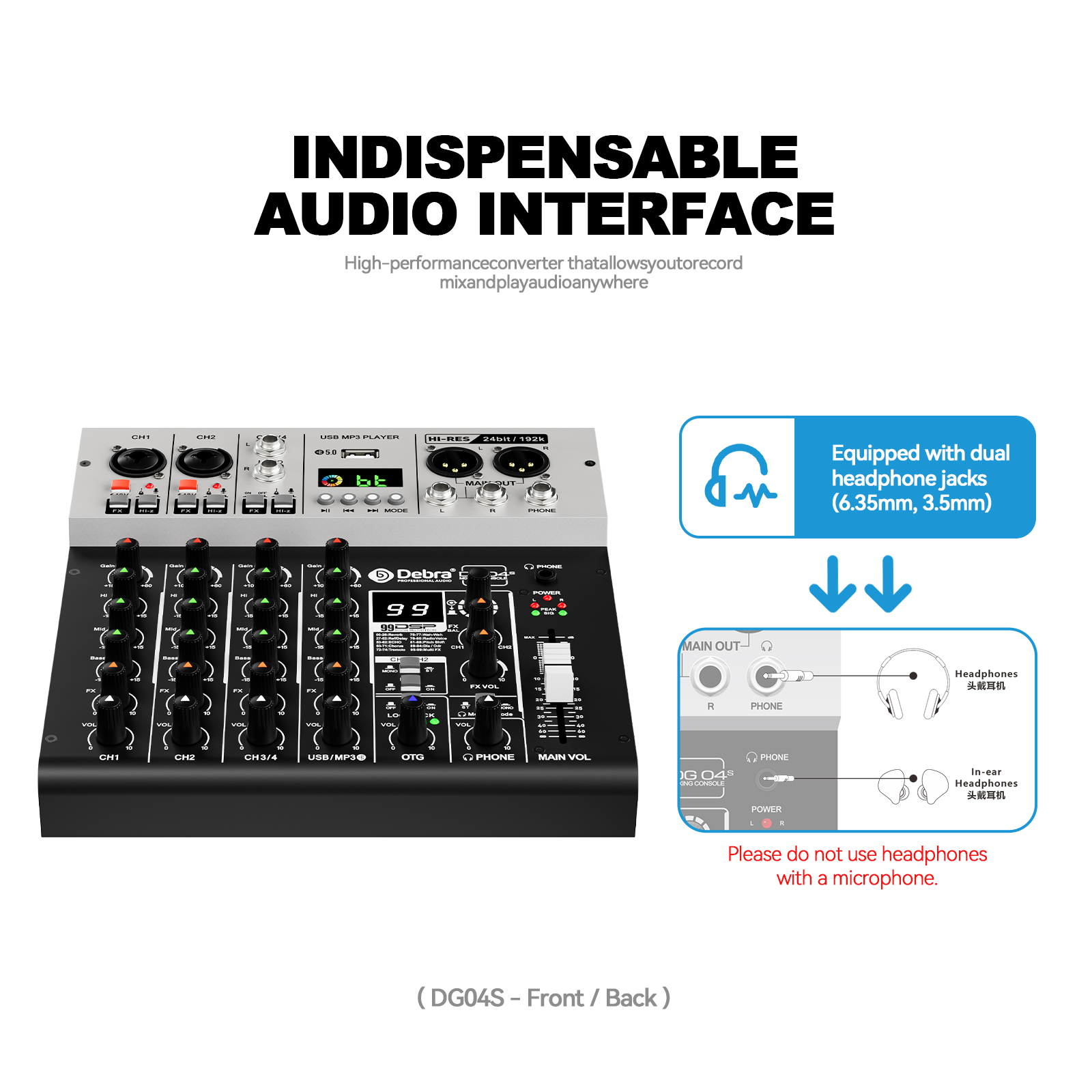 Debra Audio DG04S Professional Audio Mixer Interface Sound Card