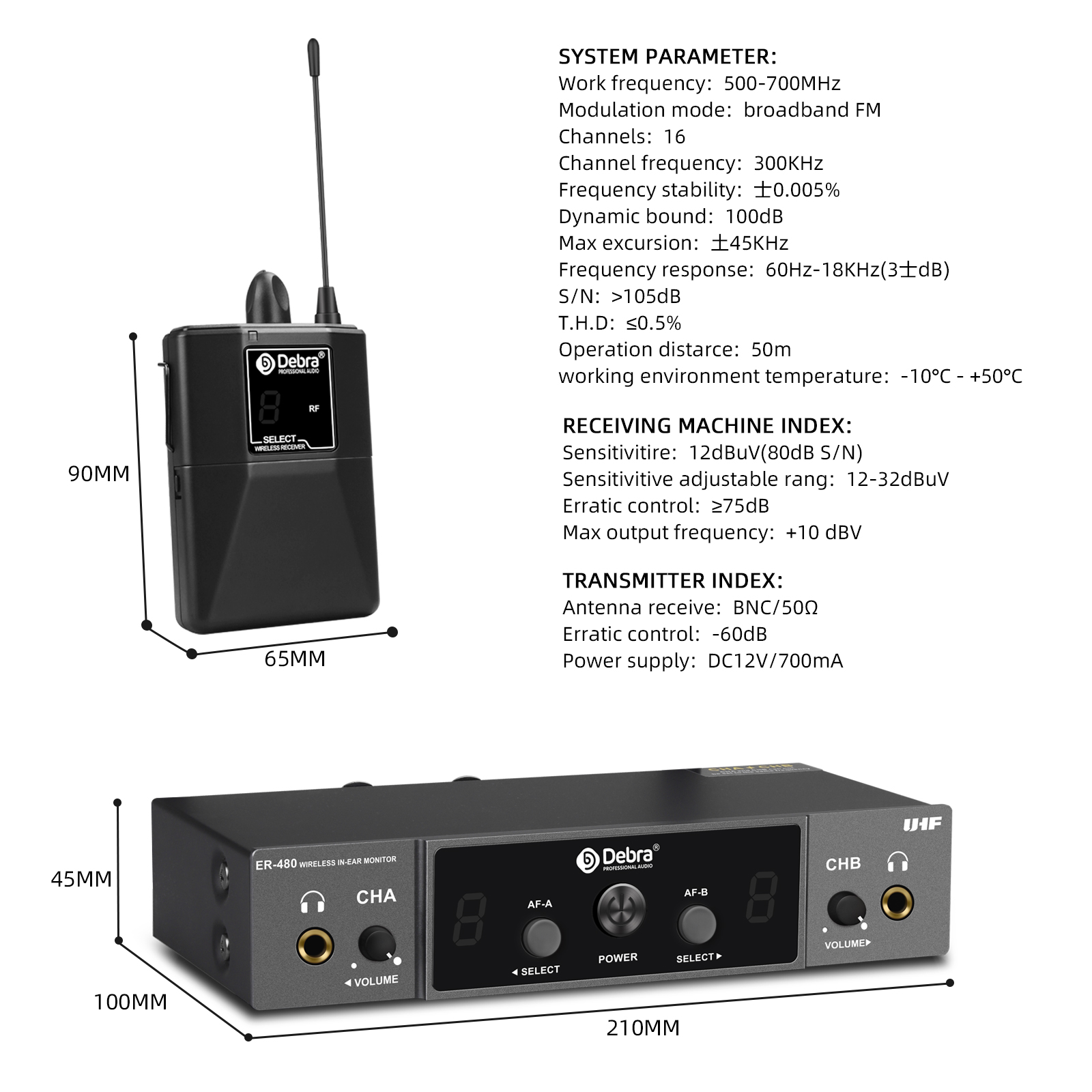 ER-480 UHF Wireless In-Ear Monitoring System（Dual channel transmission）