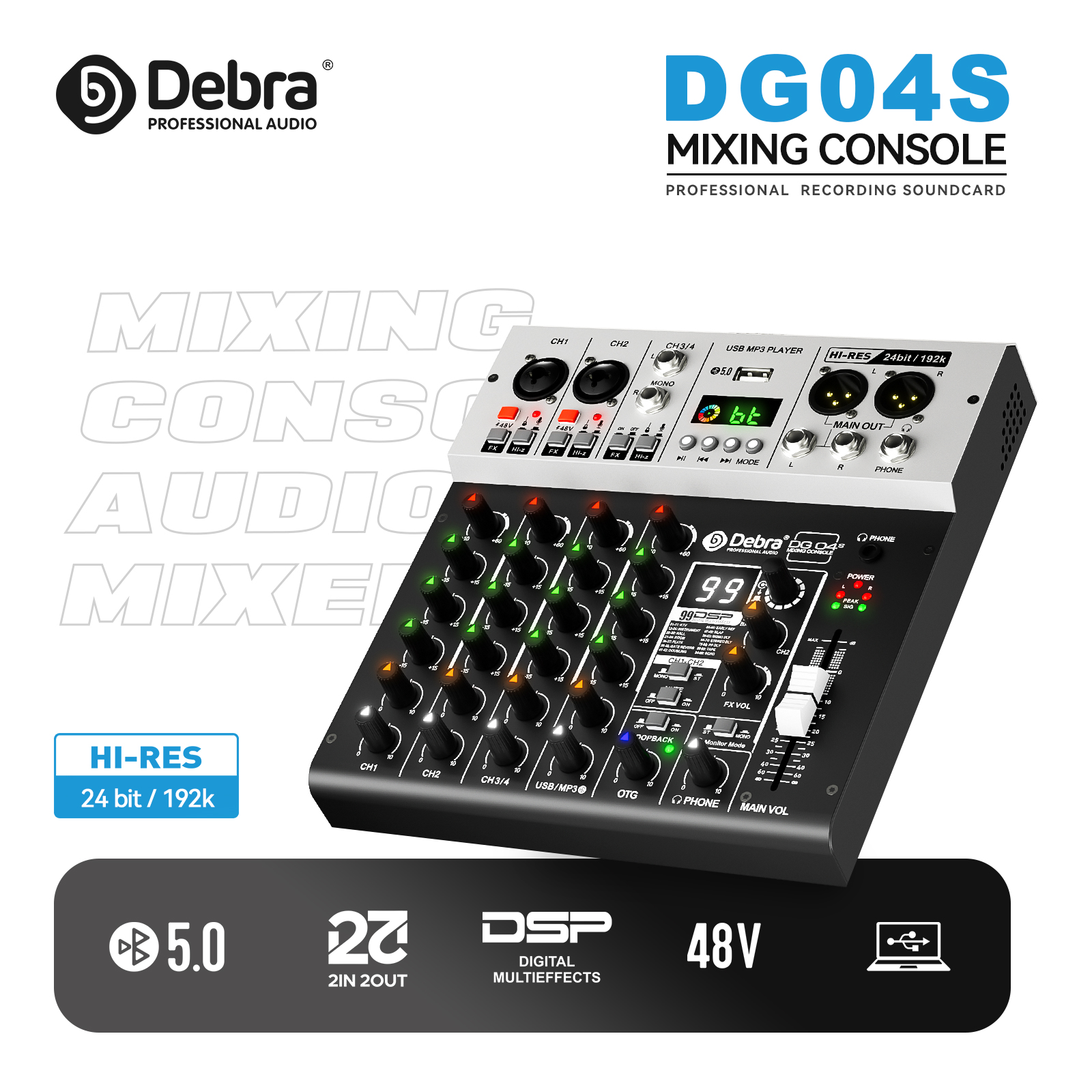Debra Audio DG04S Professional Audio Mixer Interface Sound Card