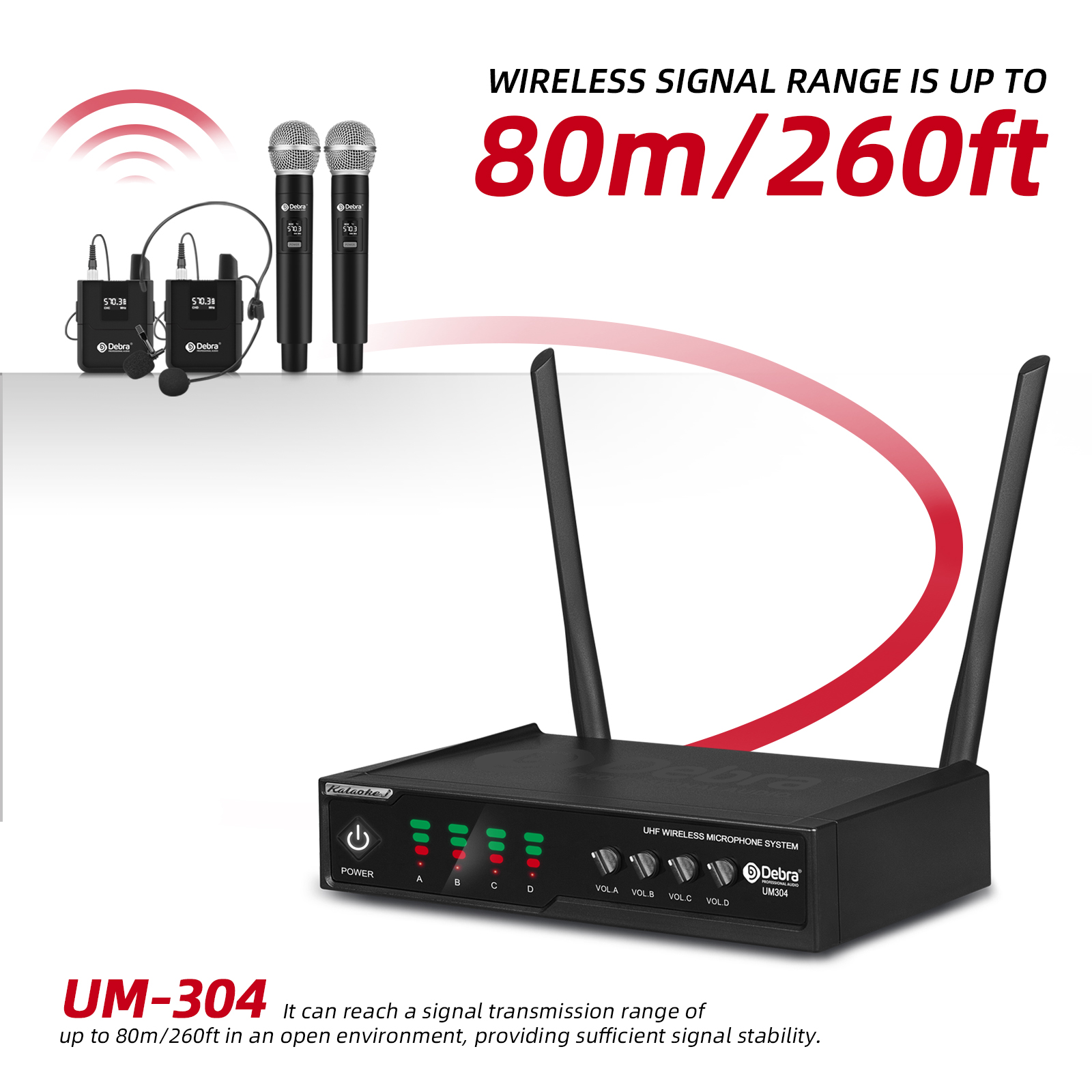 Debra Audio UM-302 UHF 4-Channel Wireless Microphone System - Handheld Microphone/Bodypack (Headset/Clip Microphone)