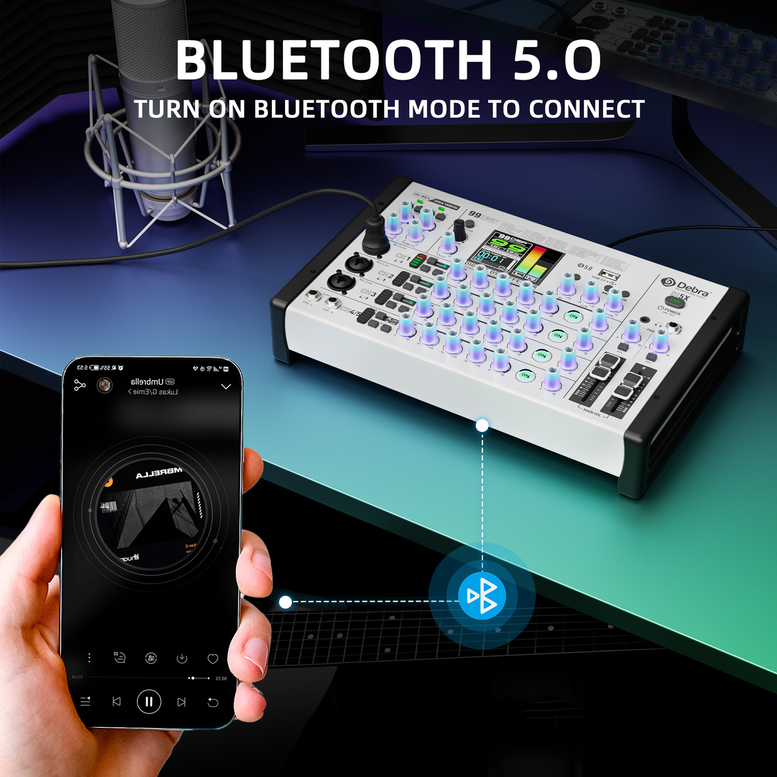DI5X Audio Mixer & Sound Card &ndash; Dual OTG, 99 DSP Effects, HD TFT Display, 24-bit/192kHz