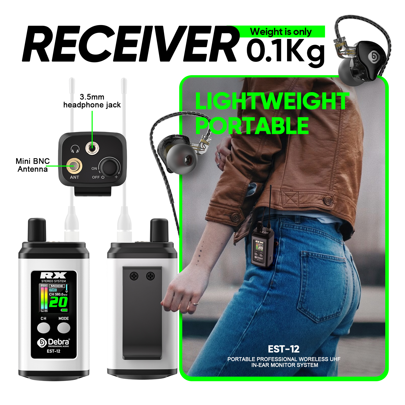 EST-12 Stereo Portable Wireless In-Ear Monitor System
