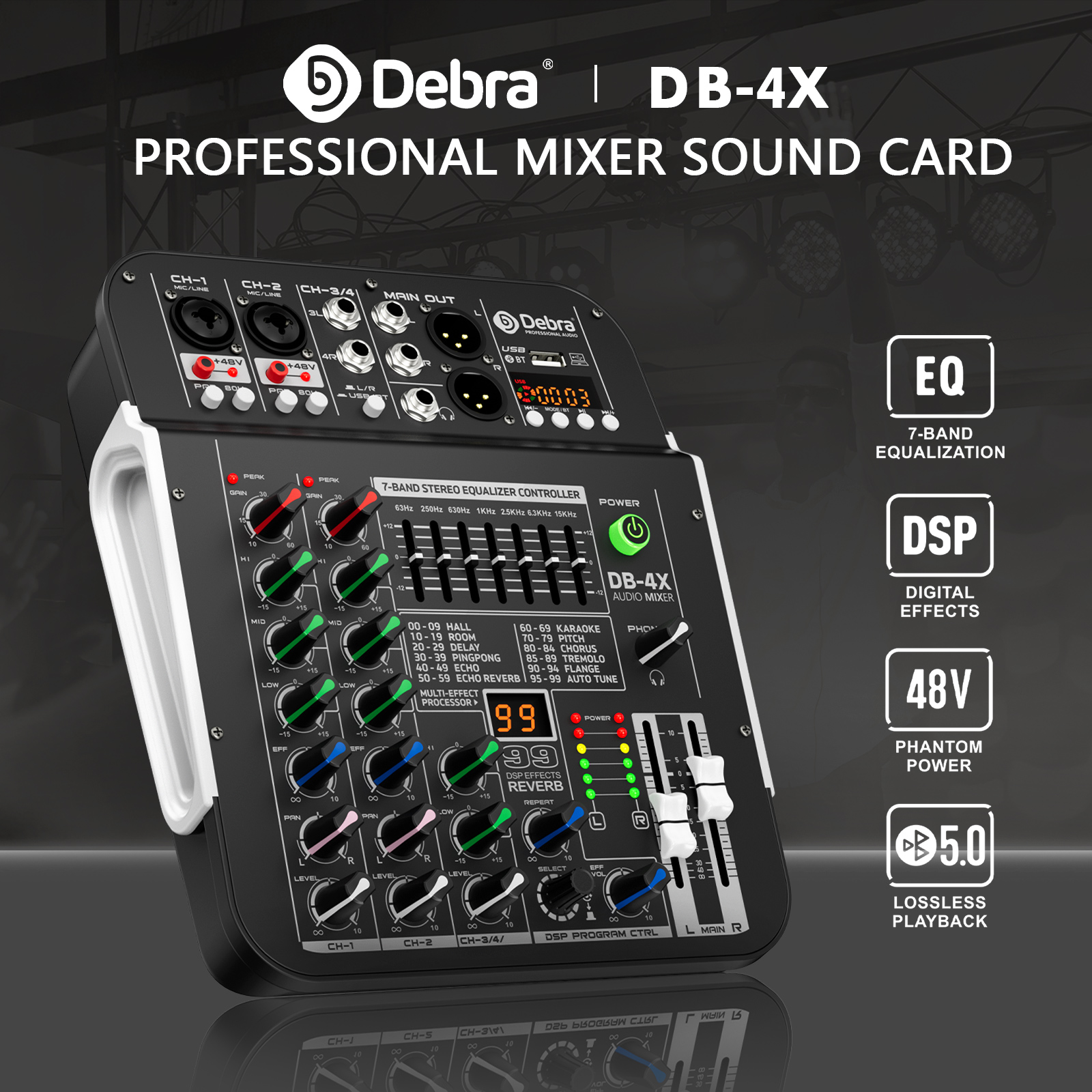 DB-4X 4-Channel Audio Mixer DJ Console