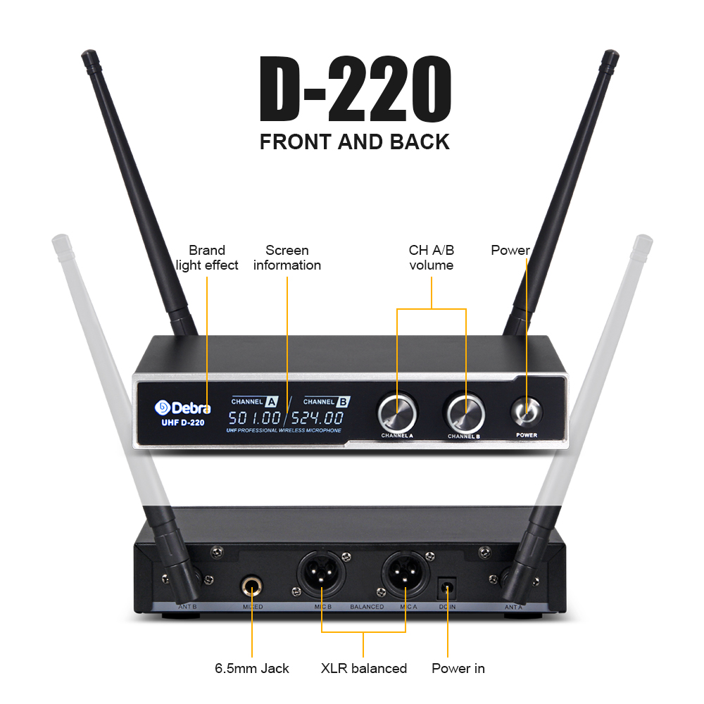 D-220 UHF Wireless Microphone（2Headset 2Lavalier Mic）