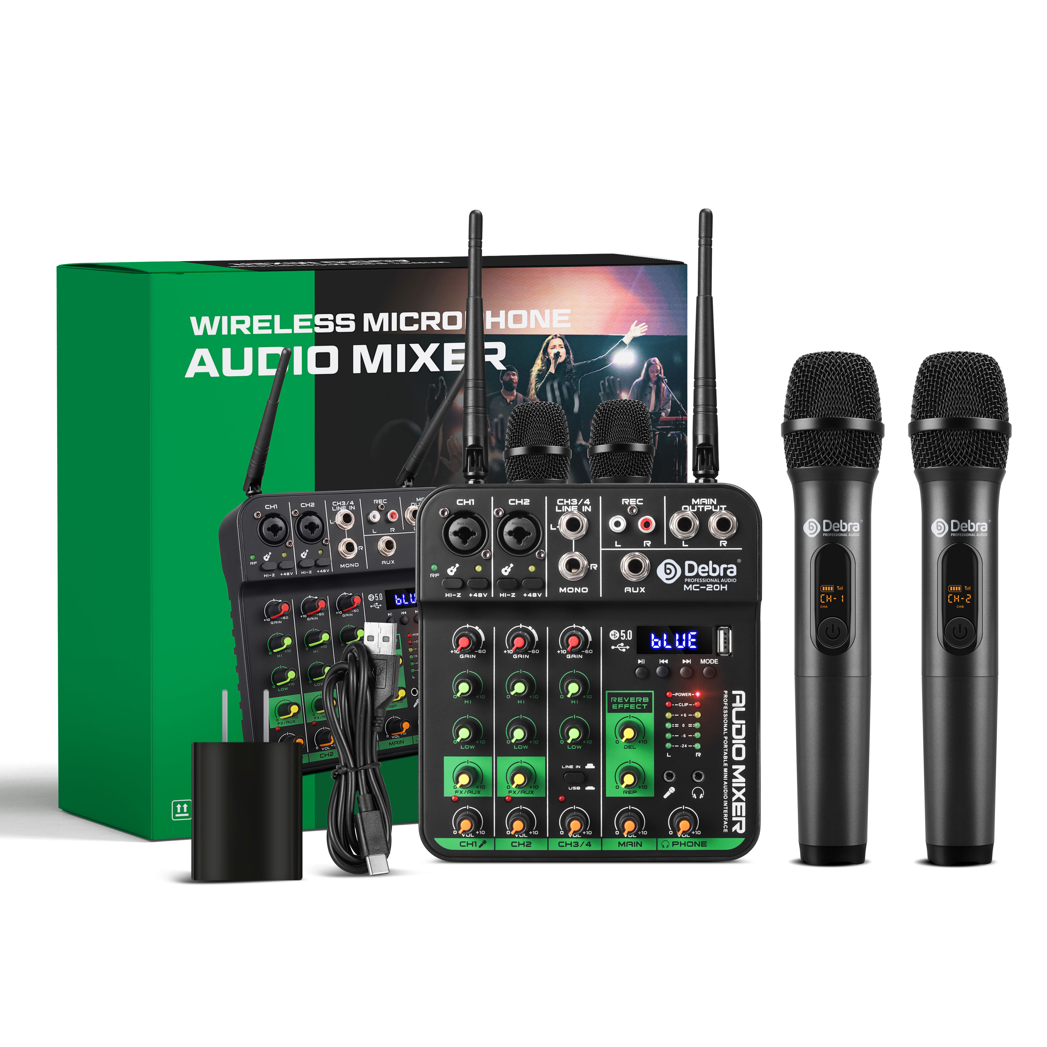 MC-20H UHF Wireless Microphone and Audio Mixer Package