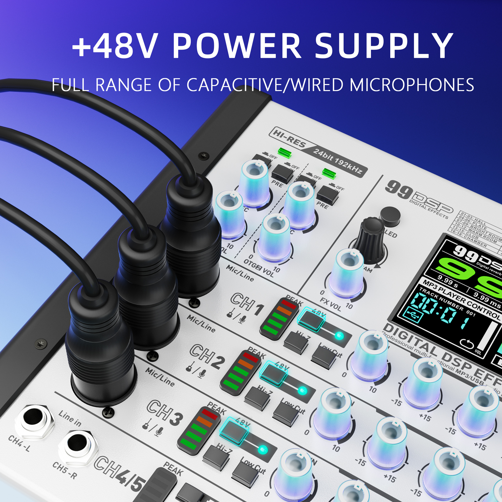 DI5X Audio Mixer & Sound Card &ndash; Dual OTG, 99 DSP Effects, HD TFT Display, 24-bit/192kHz