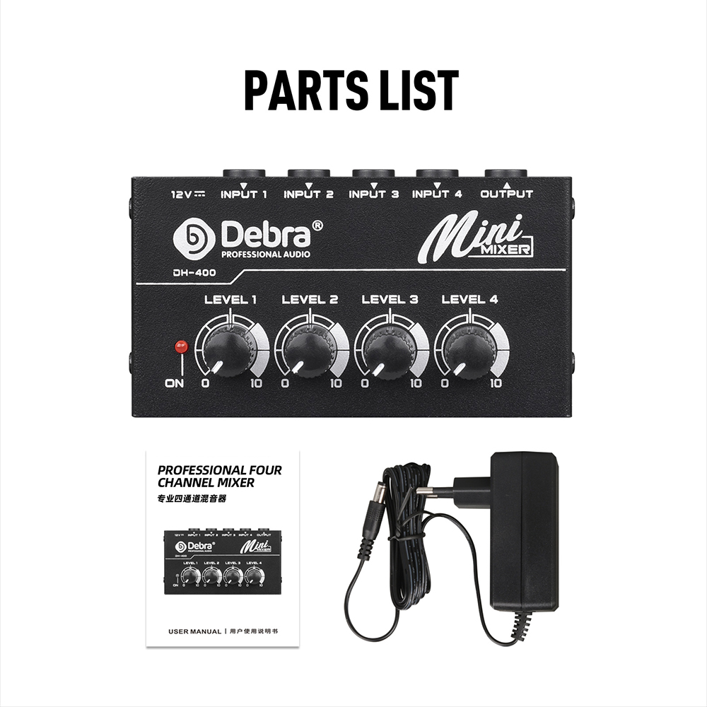 DH400 Portable 4 Channel Audio Mixer