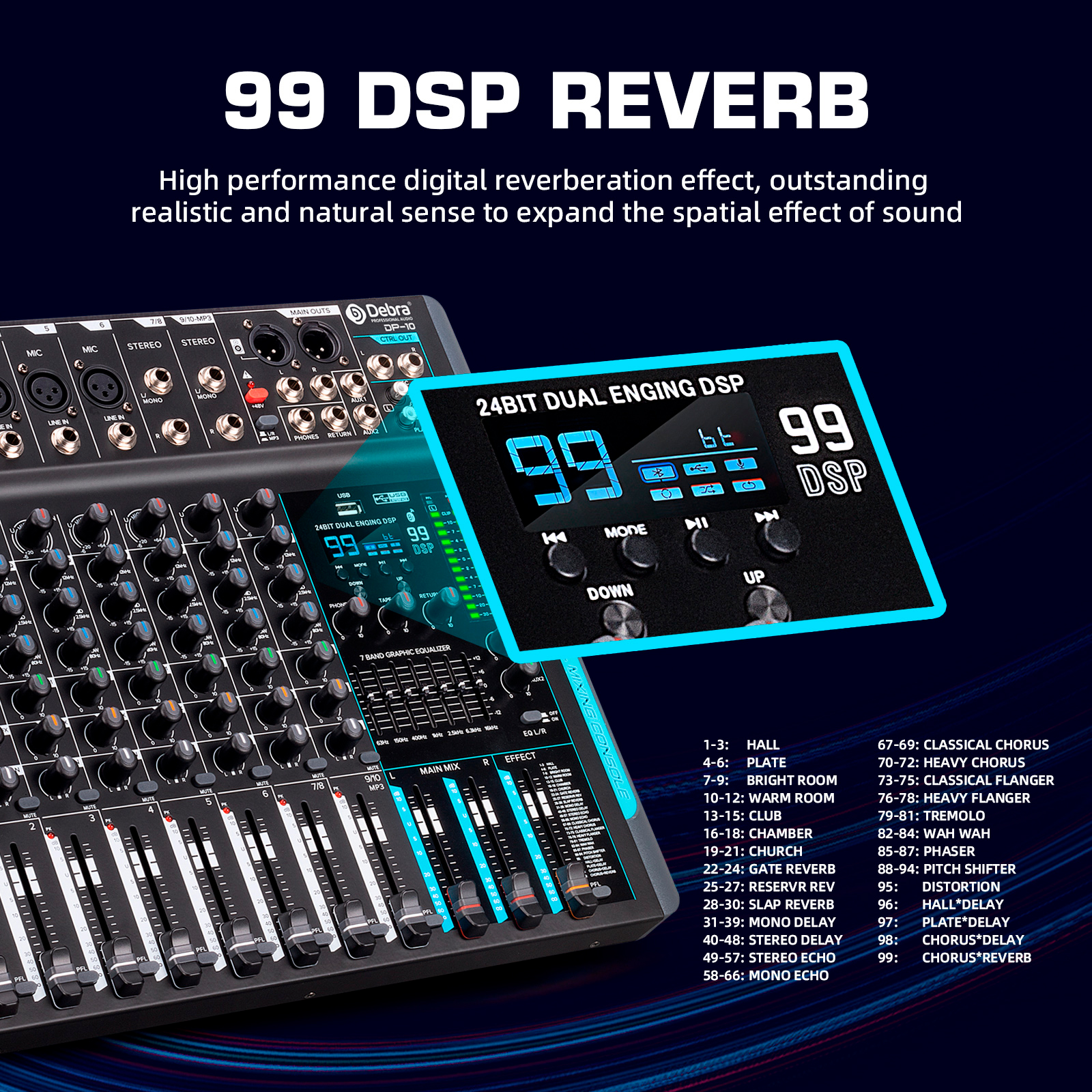 DP-10 Audio Mixer Professional 10-Channel Audio Interface DJ Console