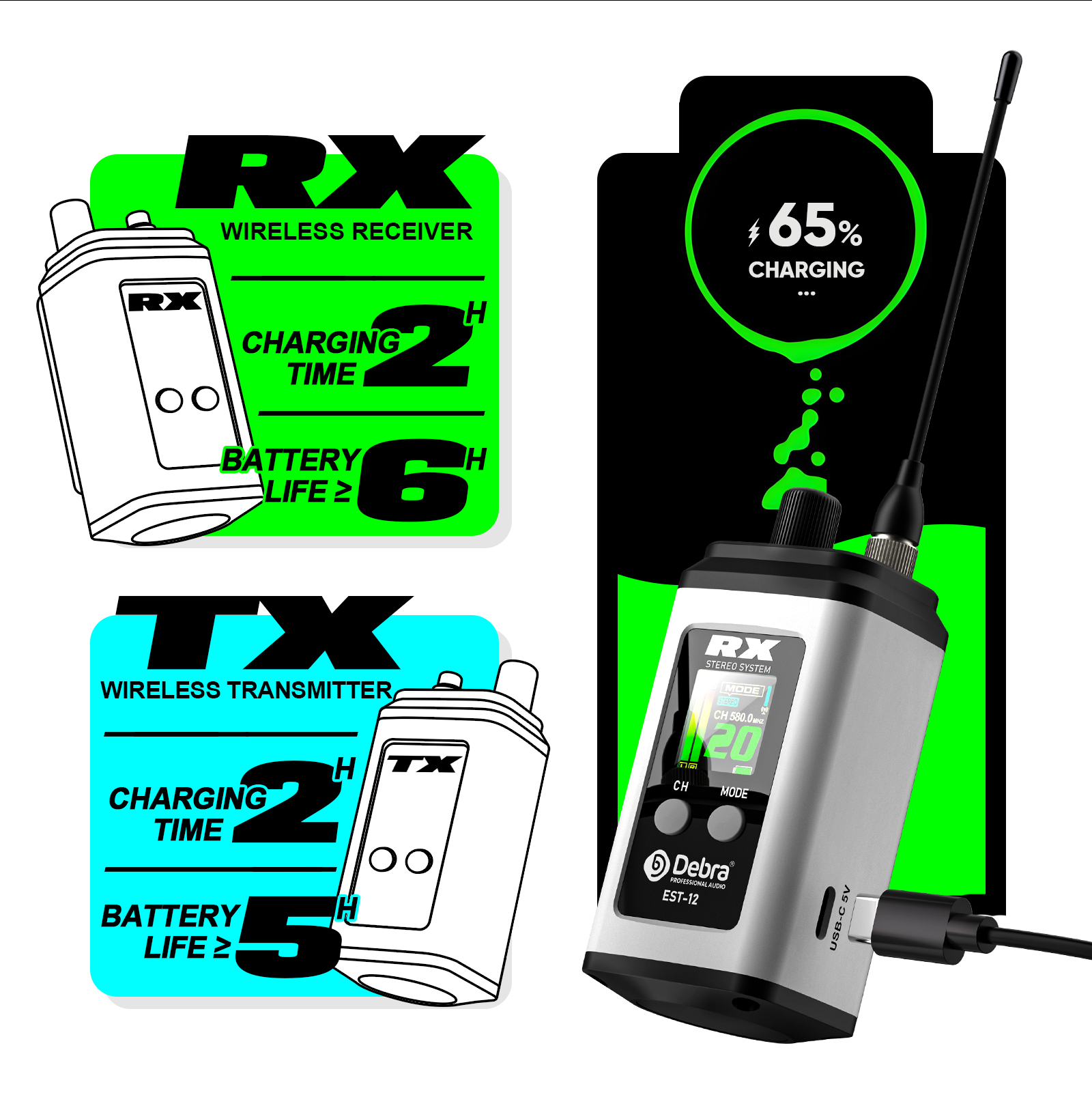 EST-12 Stereo Portable Wireless In-Ear Monitor System