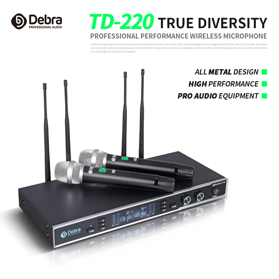 TD-220 Professional True Diversity Wireless Microphone System（2Handheld Mic）