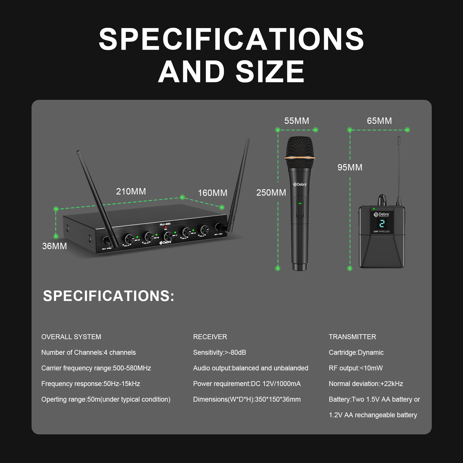 AU-400+ UHF Wireless Microphone System (Handheld/Lavalier/Headset)