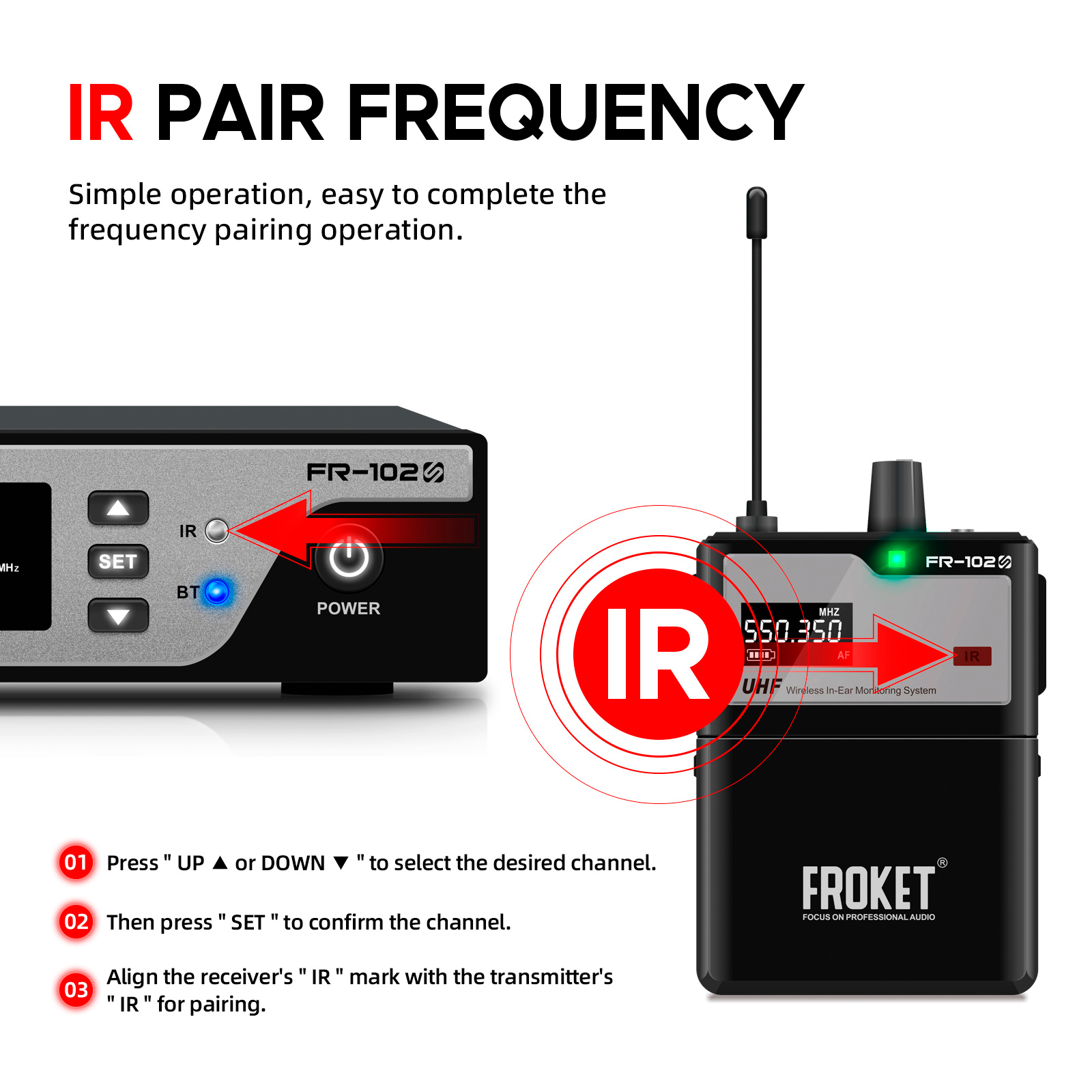 FR-102 Professional UHF wireless in-ear monitoring system