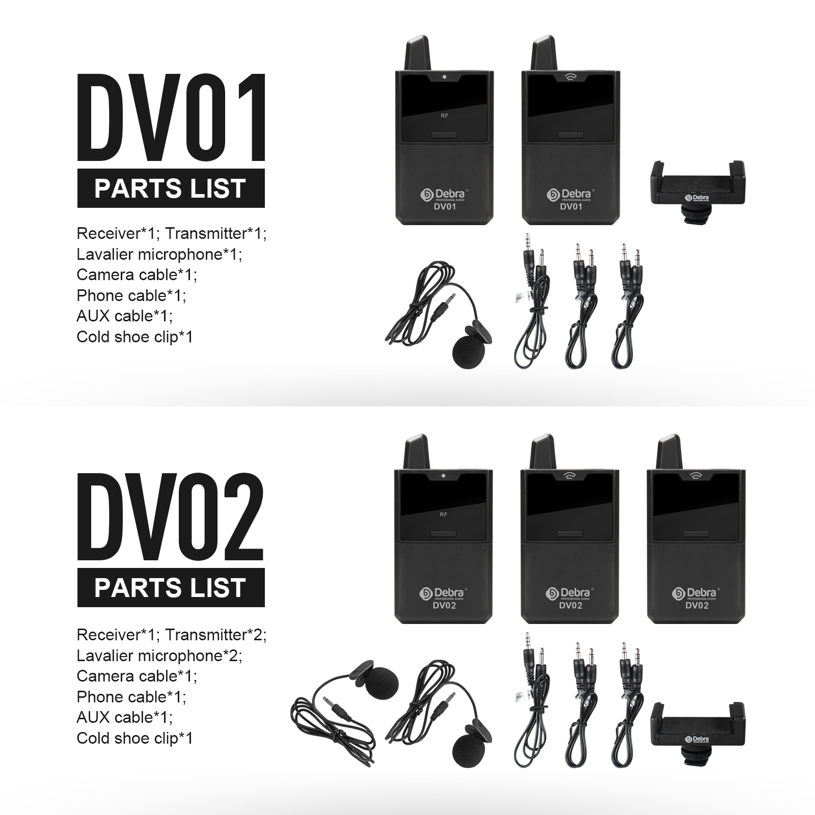 DV02 DSLR camera/Smartphone wireless recording microphone（Bodypack Lavalier Microphone）