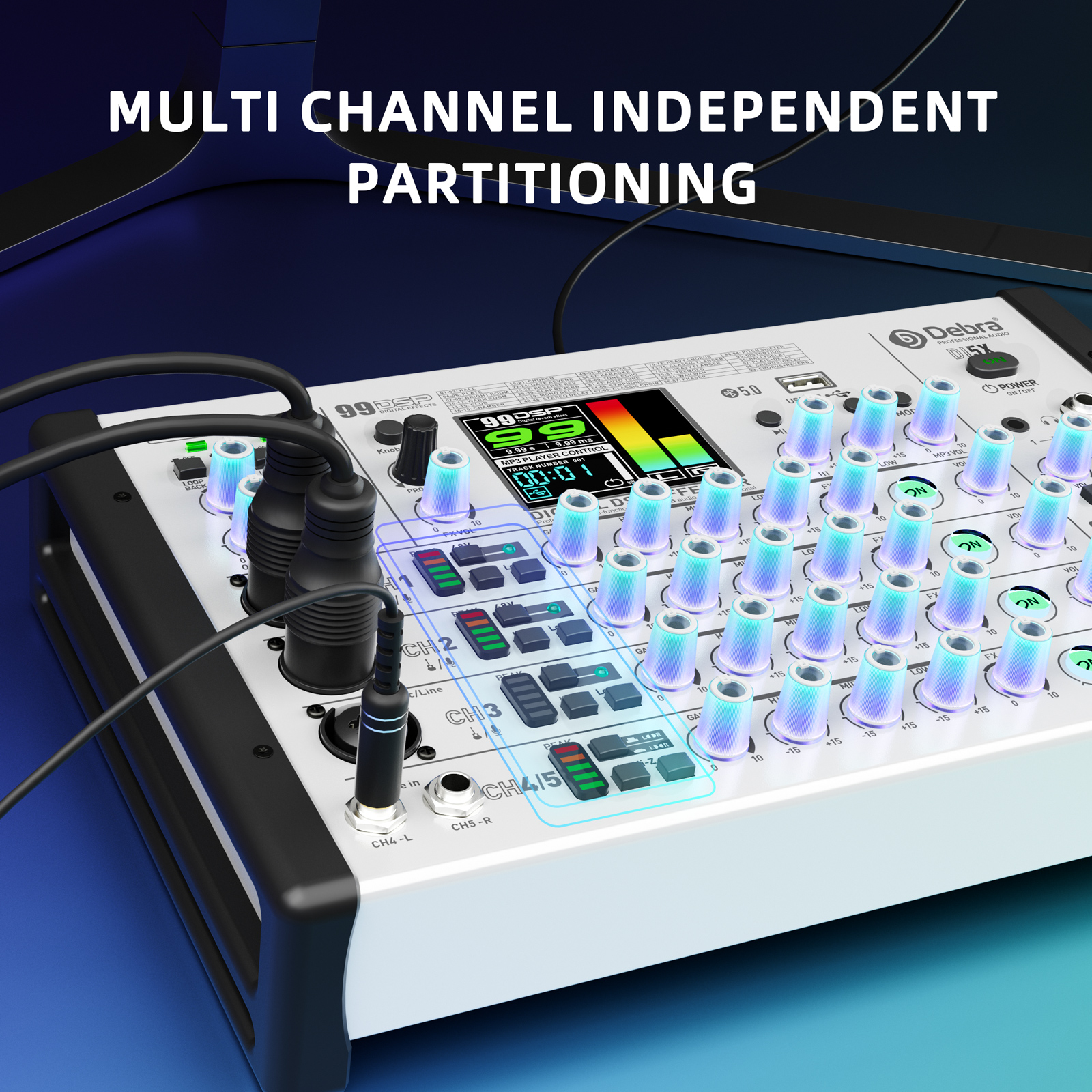 DI5X Audio Mixer & Sound Card &ndash; Dual OTG, 99 DSP Effects, HD TFT Display, 24-bit/192kHz