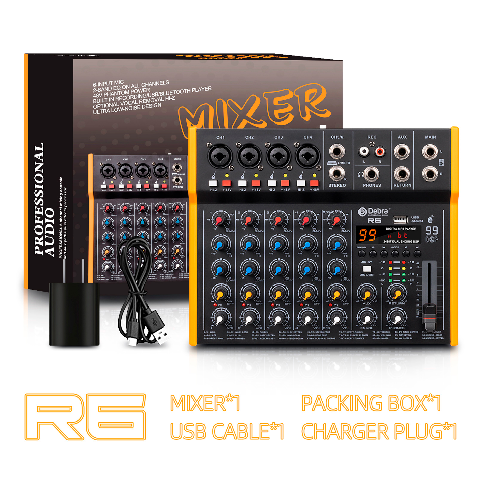 R4/R6 4/6 channel audio mixer with 99DSP