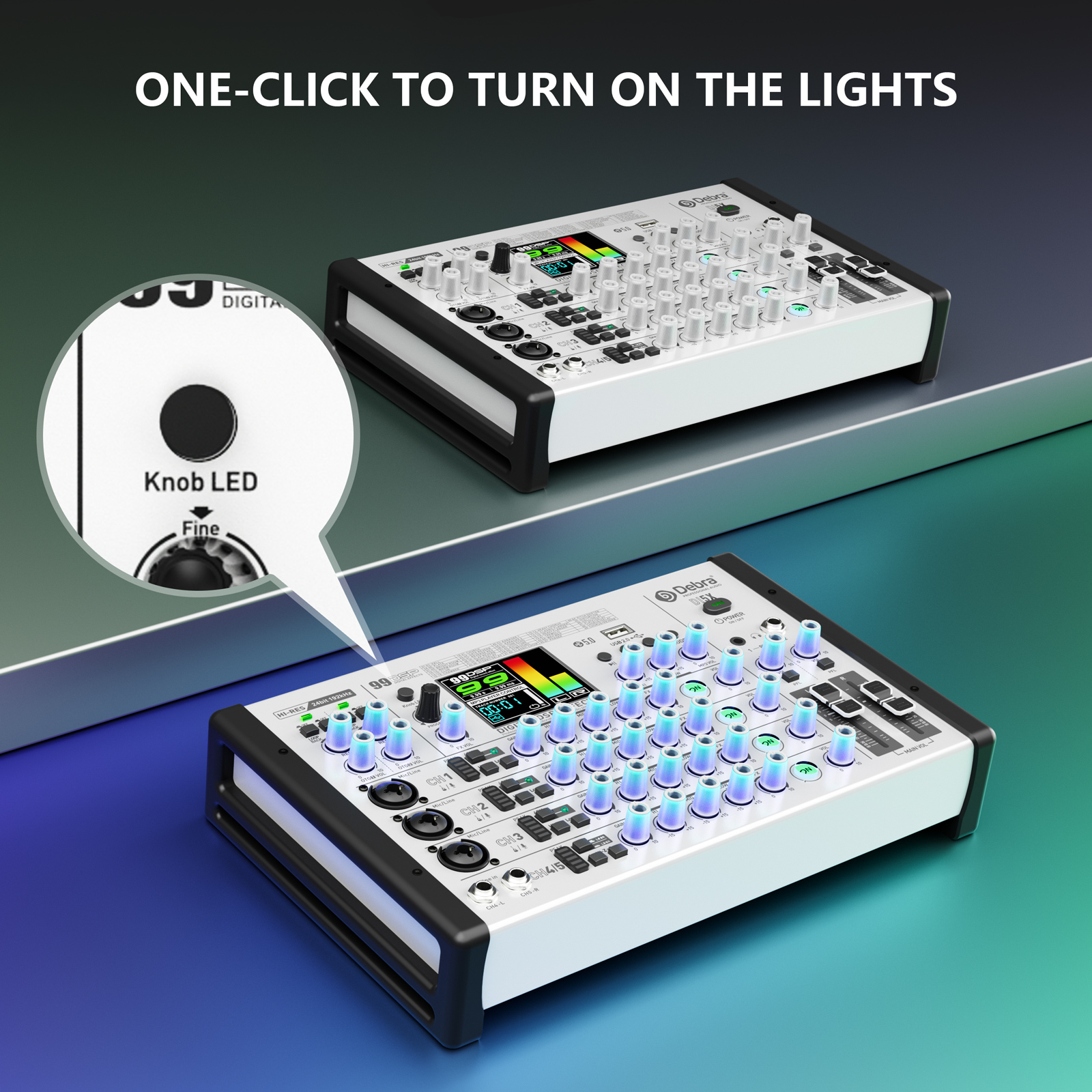 DI5X Audio Mixer & Sound Card &ndash; Dual OTG, 99 DSP Effects, HD TFT Display, 24-bit/192kHz