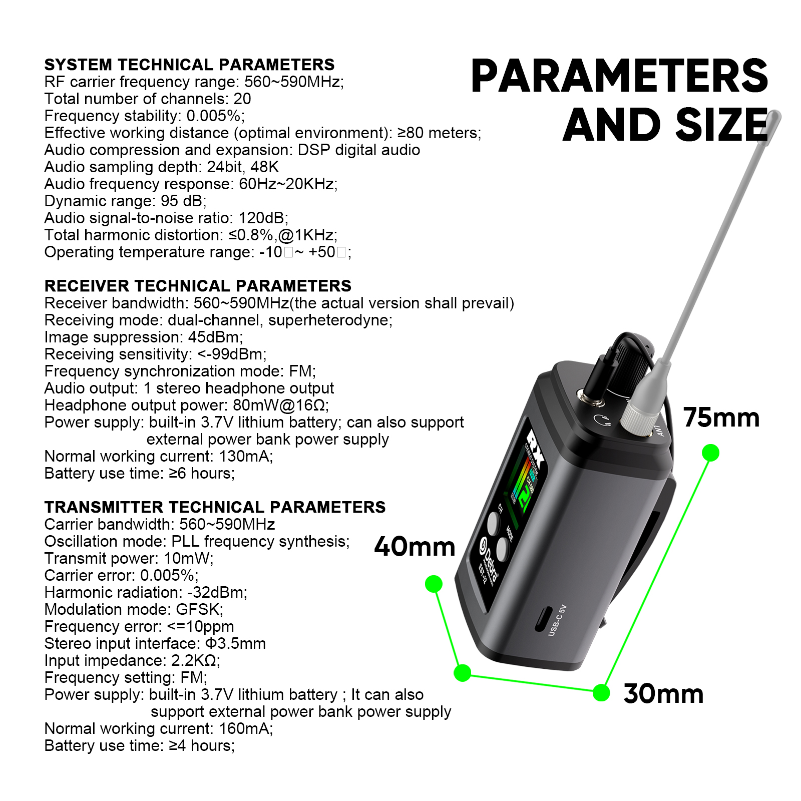 EST-12 Stereo Portable Wireless In-Ear Monitor System