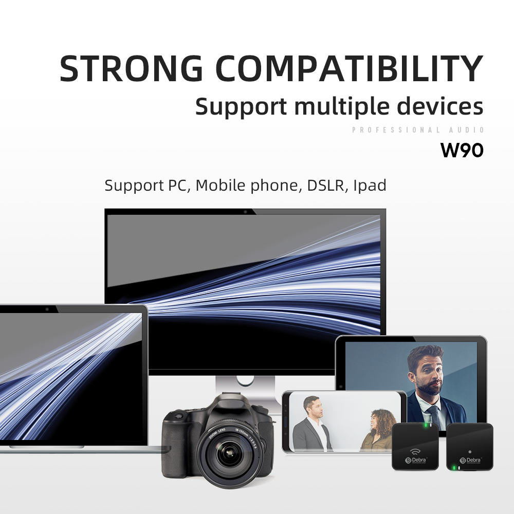 W90 2.4G DSLR camera/smartphone wireless recording microphone