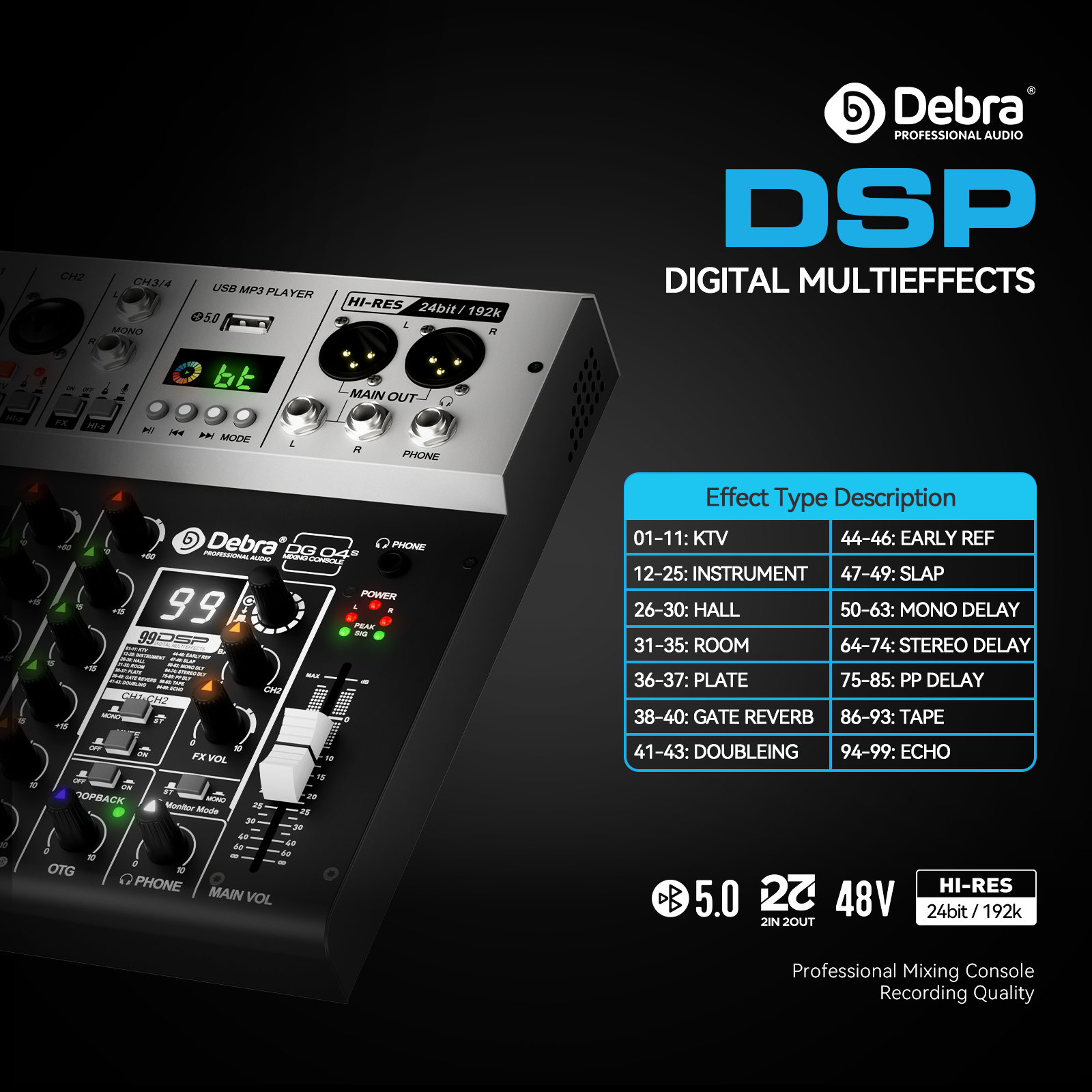 Debra Audio DG04S Professional Audio Mixer Interface Sound Card