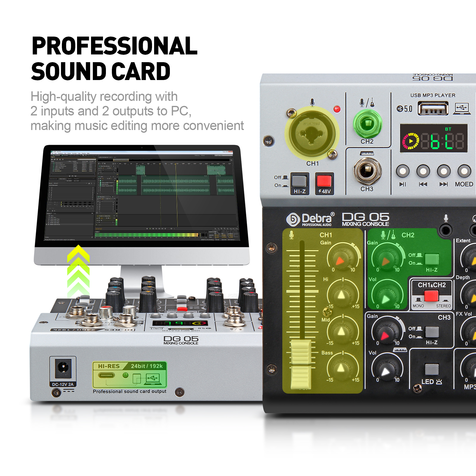 DG05 24bit 192K Professional recording sound card audio interface mixer