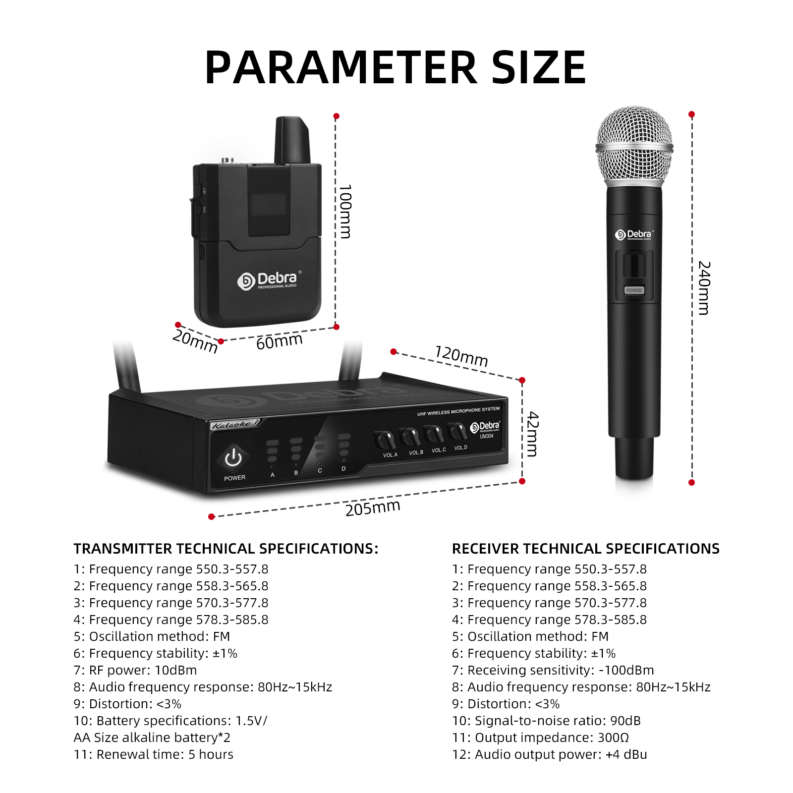 Debra Audio UM-302 UHF 4-Channel Wireless Microphone System - Handheld Microphone/Bodypack (Headset/Clip Microphone)