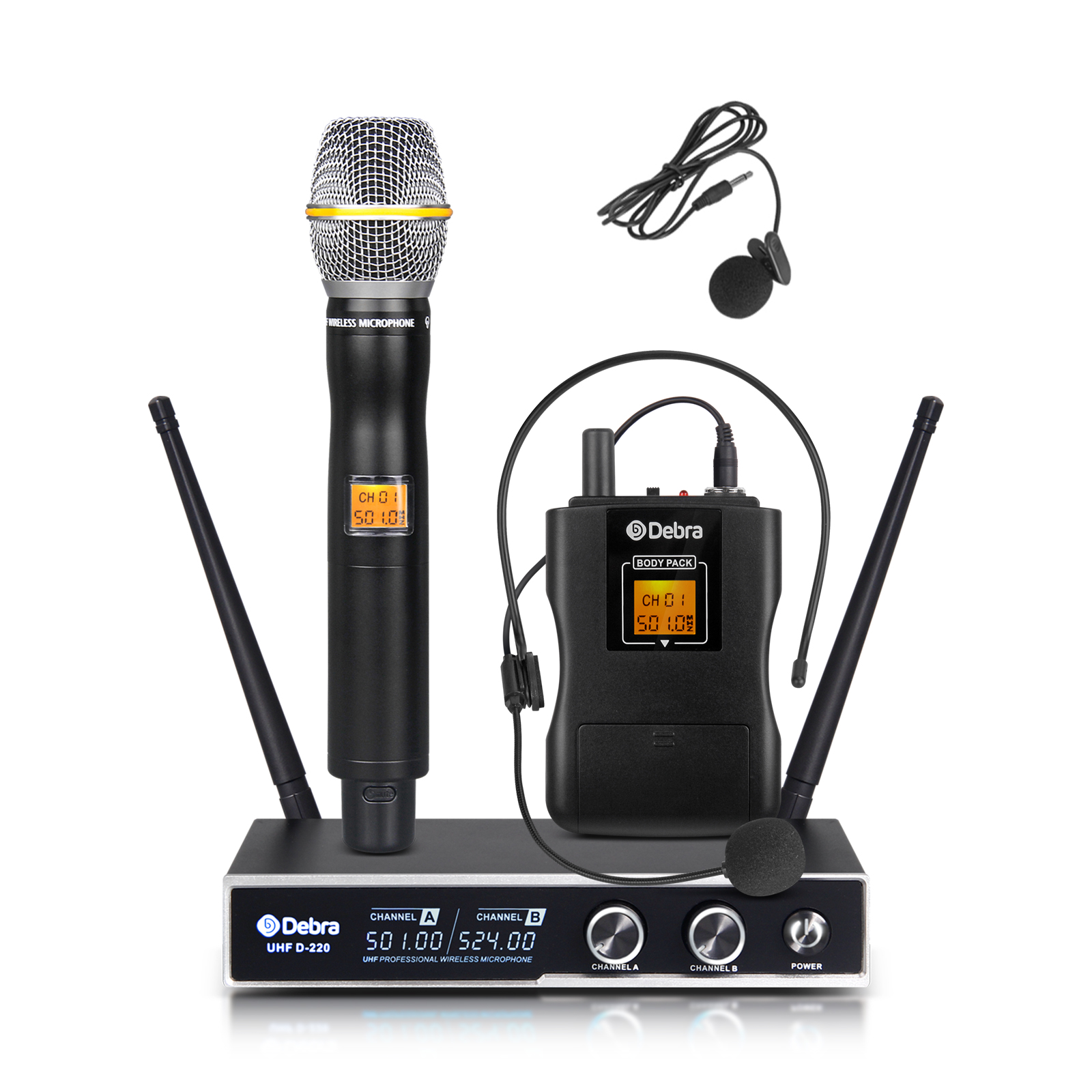 D-220 UHF Wireless Microphone（1Handheld Mic 1Headset 1Lavalier Mic）