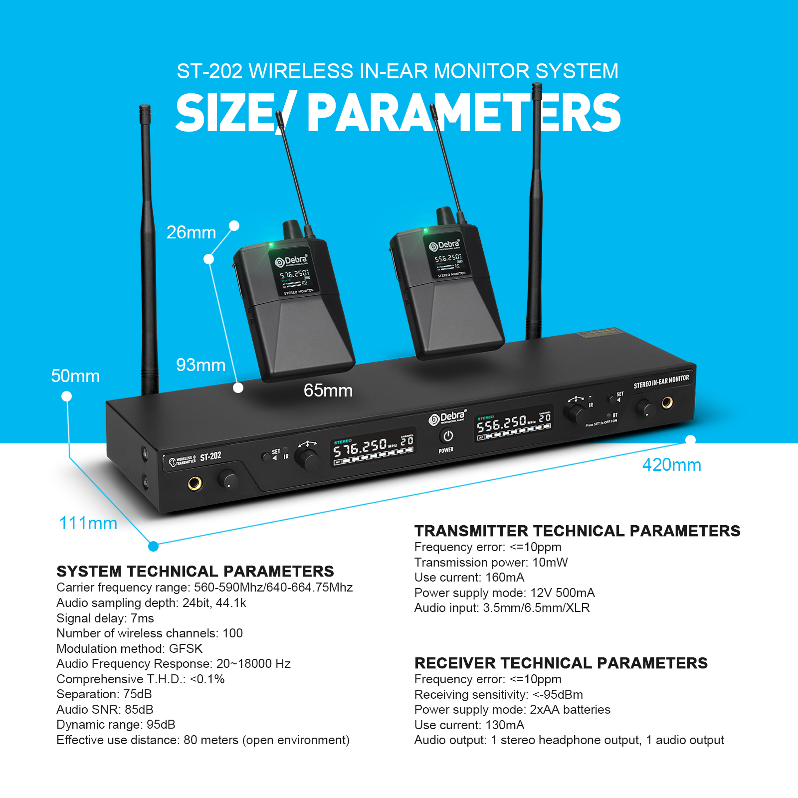 ST-202 Stereo Professional Wireless In-Ear Monitor System (Stage) Dual Channel Transmitter