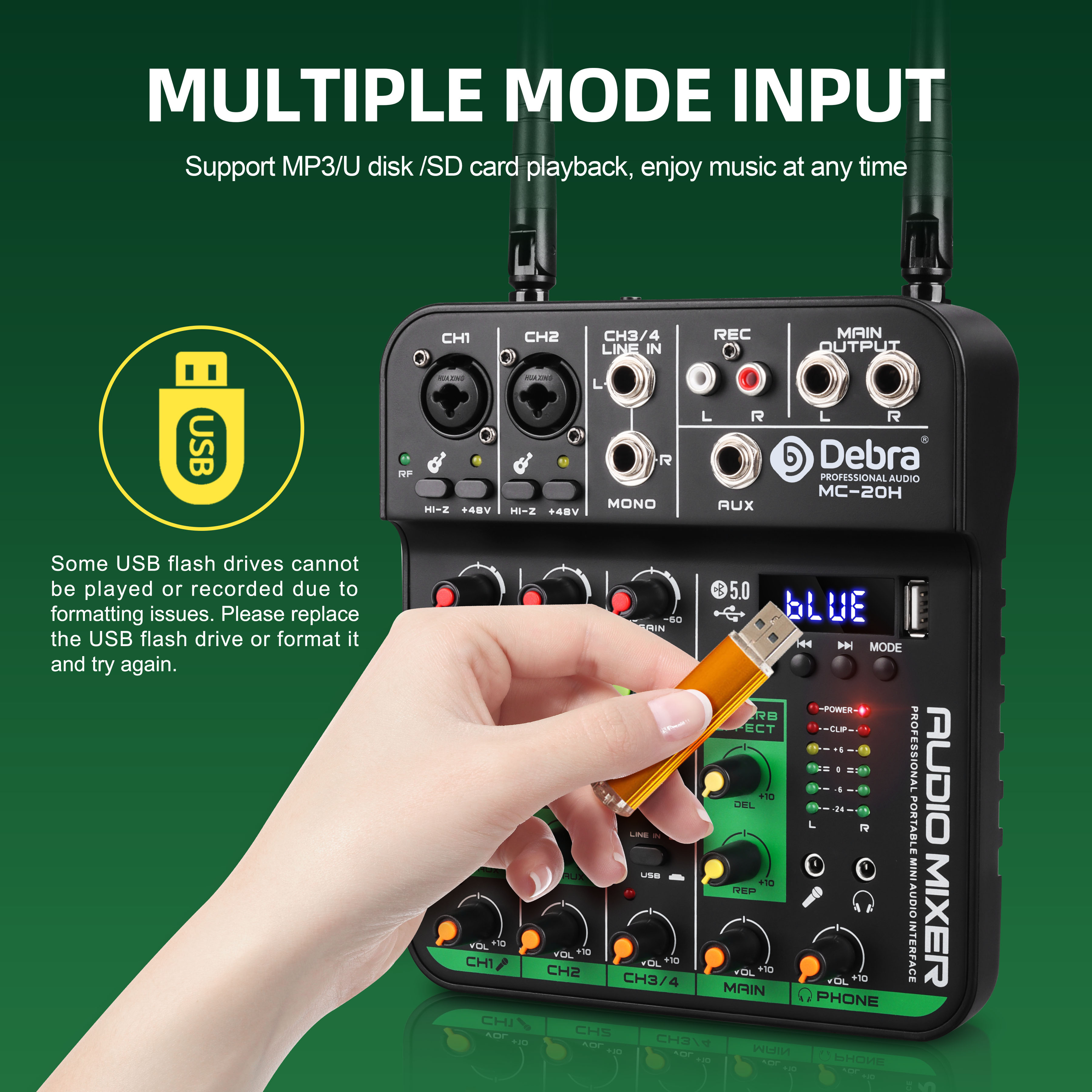 MC-20H UHF Wireless Microphone and Audio Mixer Package