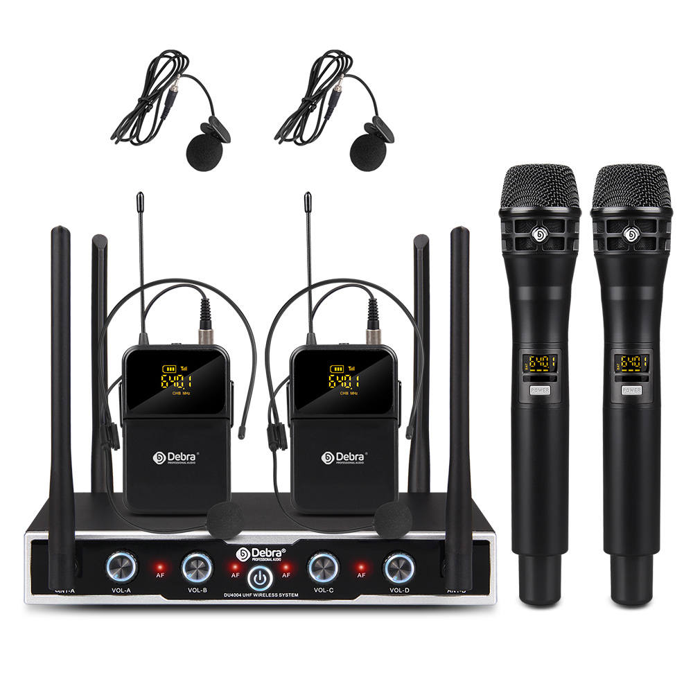 Debra Audio Pro UHF Sistema de micrófono inalámbrico de 4 canales con  micrófono de mano inalámbrico Lavalier, receptor de metal, ideal para  fiesta de