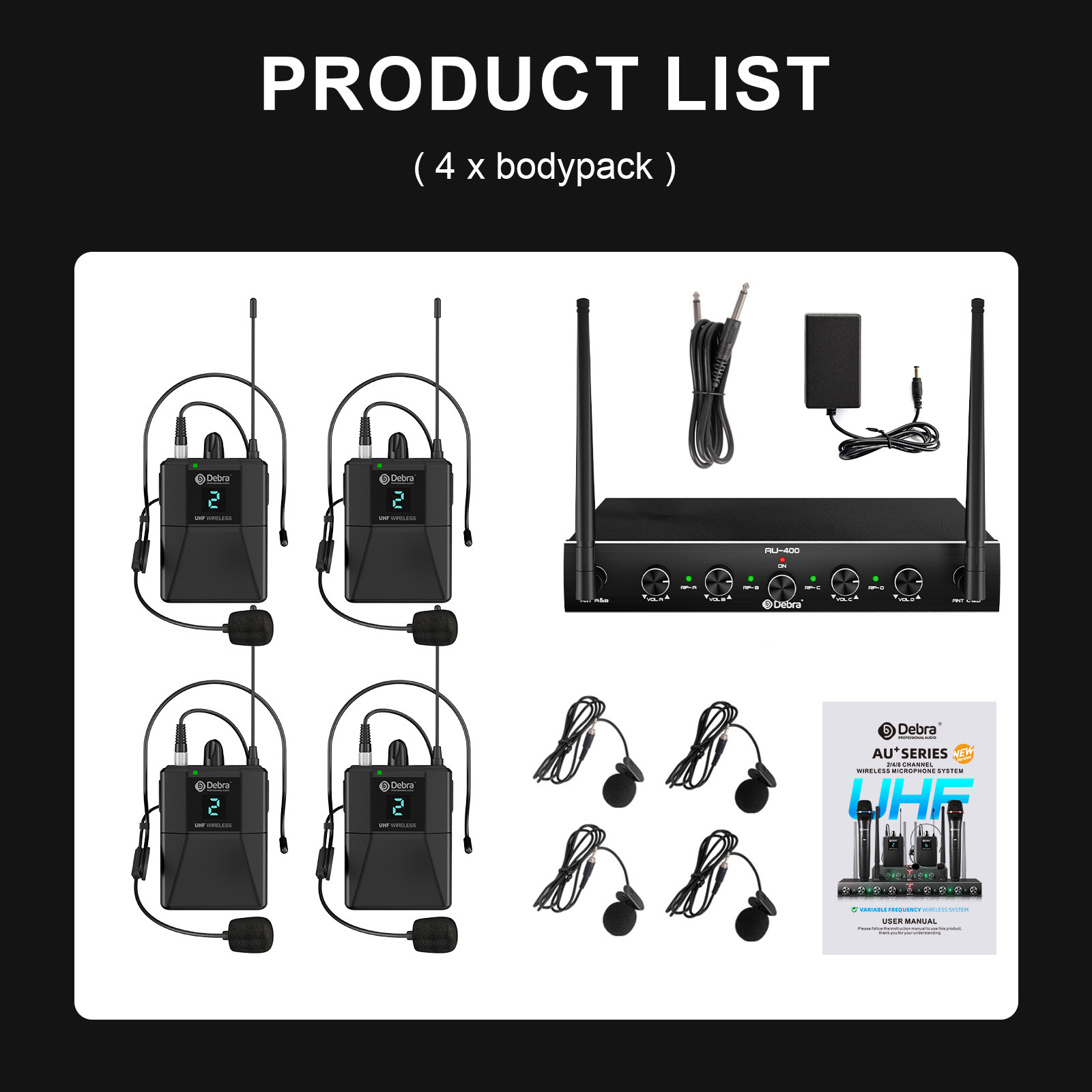 4lavalier, 4headset microphones