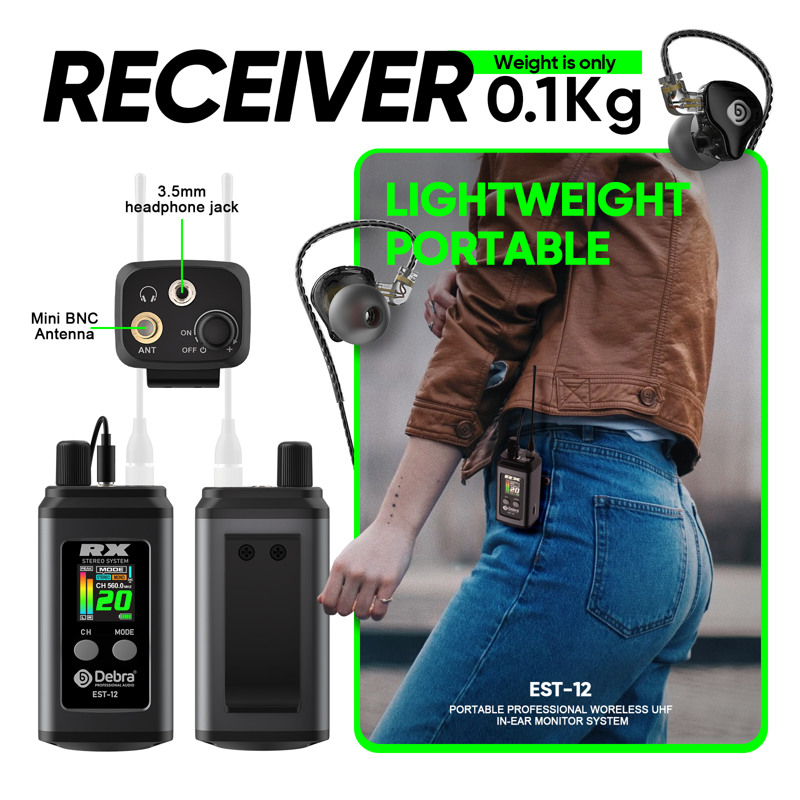 EST-12 Stereo Portable Wireless In-Ear Monitor System